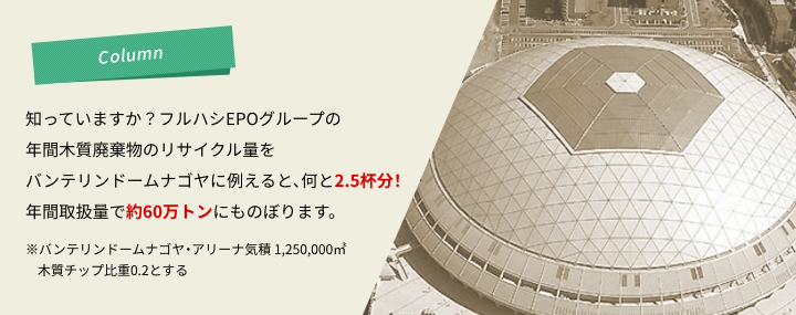 フルハシEPOの年間の木質リサイクル量は55万トンにものぼります。 